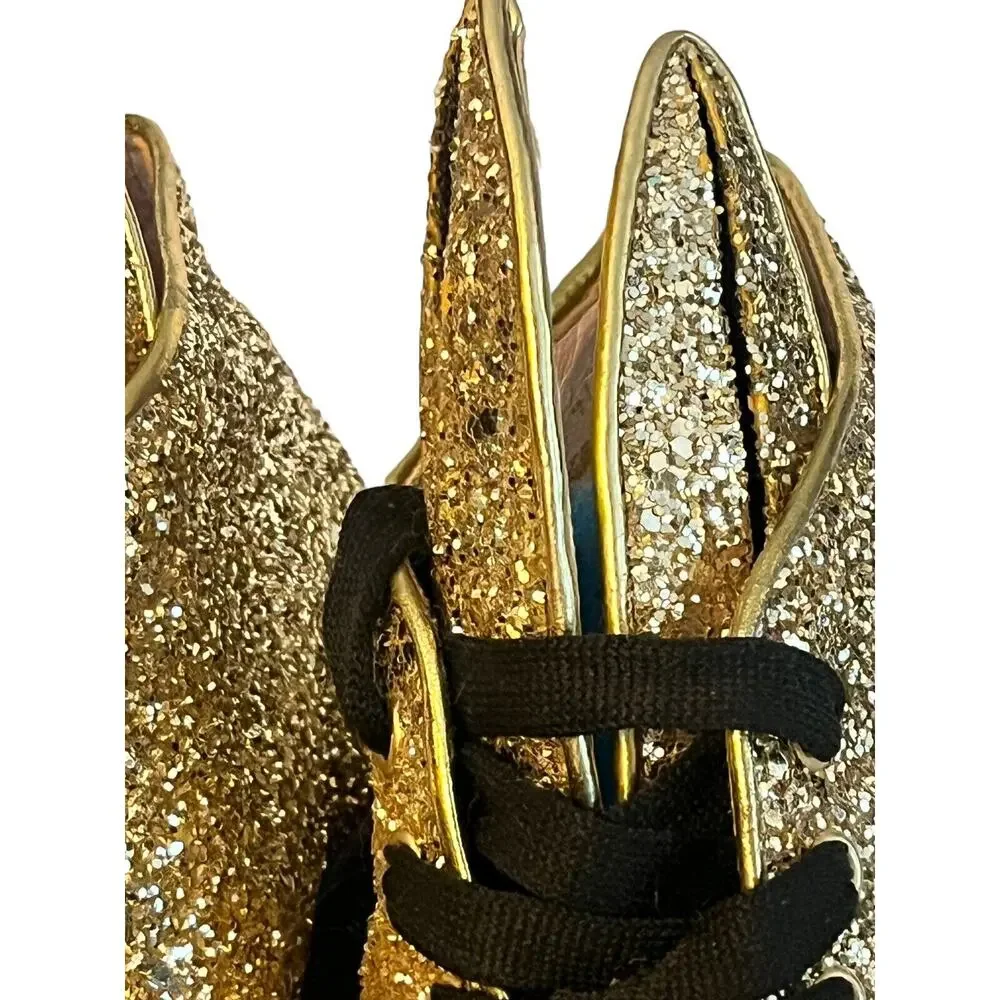 Minna Parikka Bunny Ears Sneaker •Women 40 /US 9• Gold Glitter Black Hi Top - Picture 8 of 15